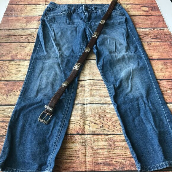 Simply Vera Wang Womens Bootcut Jeans Medium Wash Mid Rise Belted Sz 10 - Picture 1 of 9